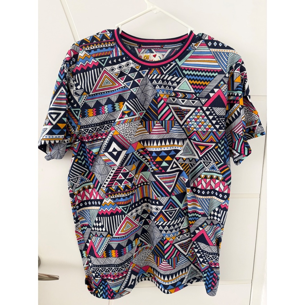Oh Snap Drill Clothing Co Mens XL Geometric Tribal Print T-Shirt Retro 90s Style